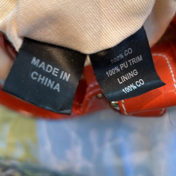 Francesco Biasia Cream & Tan Striped Canvas Bag with Orange Leather Trim - Picture 15 of 15